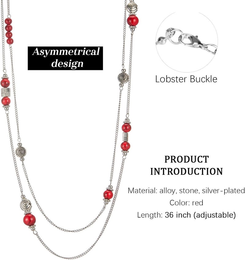 BULINLIN Layered Silver Long Necklace for Women Turquoise Stone Beaded Strand Sweater Chain Necklaces Fashion Costume Jewelry Gifts for Mom - Image 4